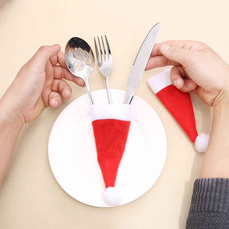 10 Piece Santa Hat Cutlery Holder Set